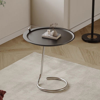 Shiny Silver Wood Top End Table With Metal Legs For Hotel Villa