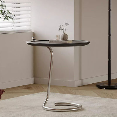 Shiny Silver Wood Top End Table With Metal Legs For Hotel Villa