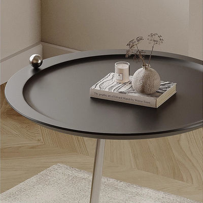 Shiny Silver Wood Top End Table With Metal Legs For Hotel Villa