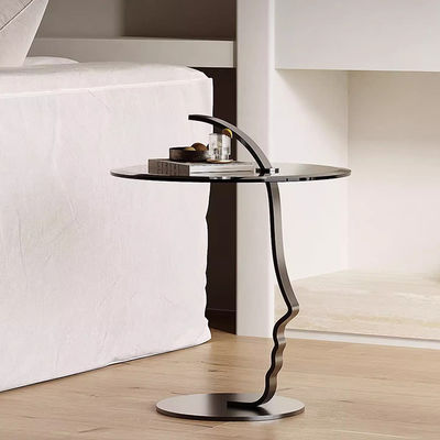 Customized Glass Top End Table Dia500mm Glass And Stainless Steel Side Table