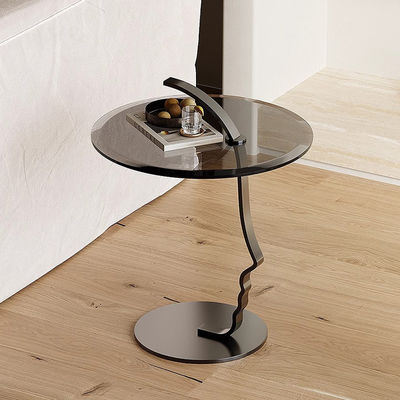 Customized Glass Top End Table Dia500mm Glass And Stainless Steel Side Table