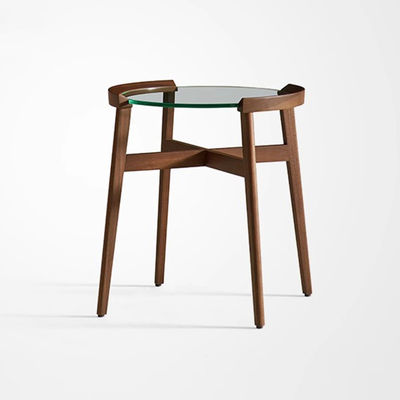 Glass Top Oak Veneer End Table With Solid Wood Legs Custom Made