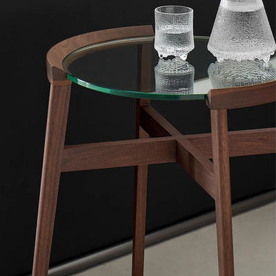 Glass Top Oak Veneer End Table With Solid Wood Legs Custom Made