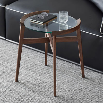Glass Top Oak Veneer End Table With Solid Wood Legs Custom Made