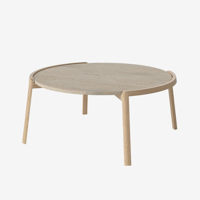 Round Coffee Table Set Table Natural Oak Veneer Travertine Top Coffee Table