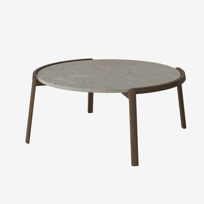 Round Coffee Table Set Table Natural Oak Veneer Travertine Top Coffee Table