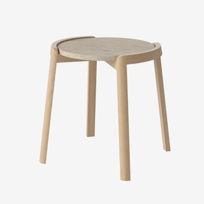 Round Coffee Table Set Table Natural Oak Veneer Travertine Top Coffee Table