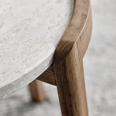 Round Coffee Table Set Table Natural Oak Veneer Travertine Top Coffee Table