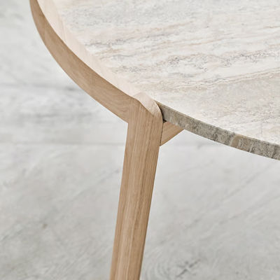 Round Coffee Table Set Table Natural Oak Veneer Travertine Top Coffee Table