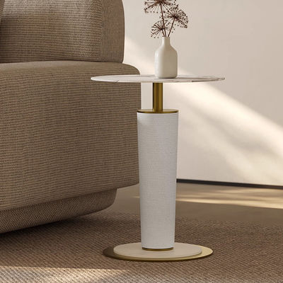 Brushed White Ceramic Top End Table With Stainless Steel Leg Base