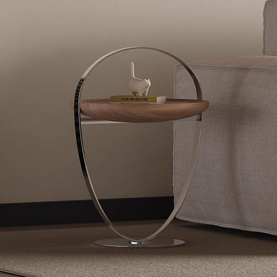 Walnut Veneer Wood End Table With Metal Legs Brushed Silver
