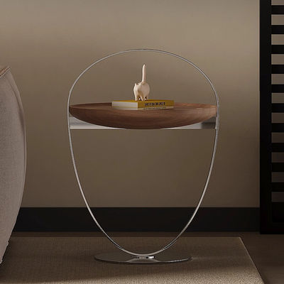 Walnut Veneer Wood End Table With Metal Legs Brushed Silver