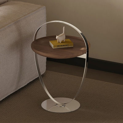 Walnut Veneer Wood End Table With Metal Legs Brushed Silver