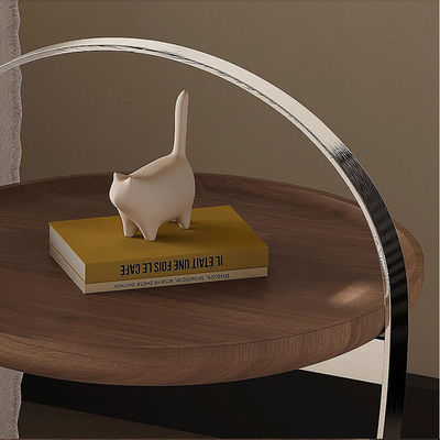 Walnut Veneer Wood End Table With Metal Legs Brushed Silver
