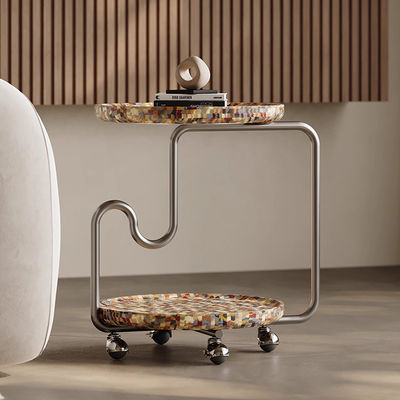 Colorful Stainless Steel End Table With Metal Base Wood Top Side Table