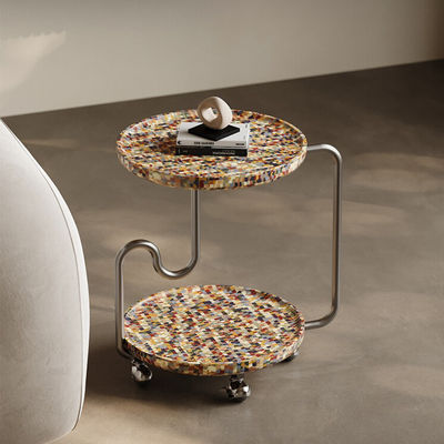 Colorful Stainless Steel End Table With Metal Base Wood Top Side Table