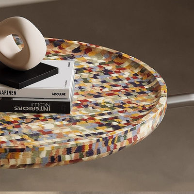 Colorful Stainless Steel End Table With Metal Base Wood Top Side Table