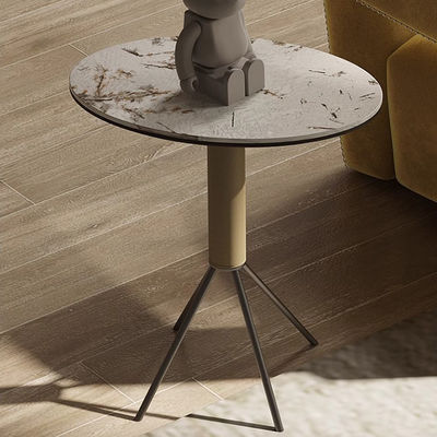 Living Room Stainless Steel Side Table With Brushed Gun Black Ceramic Top