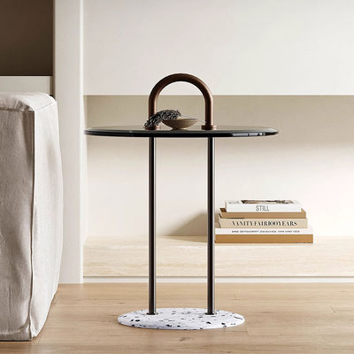 Black Metal And Glass Side Table Customized Round Glass And Metal Side Table