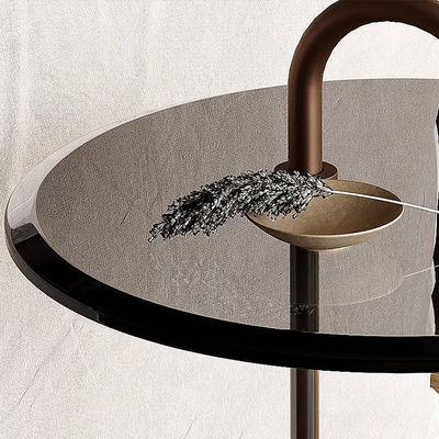 Black Metal And Glass Side Table Customized Round Glass And Metal Side Table