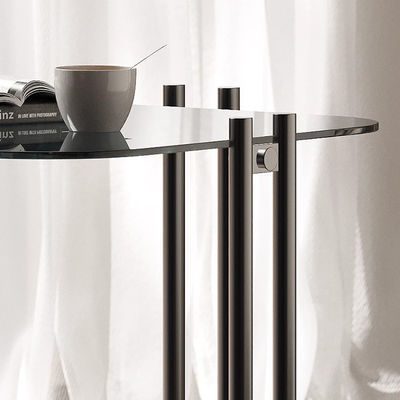 Brushed Square End Table Silver Grey Glass Top Metal End Table
