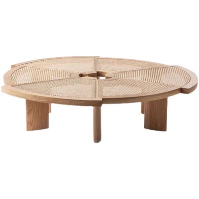 Oak Solid Wood Coffee Table Rattan Top Small Round Coffee Table