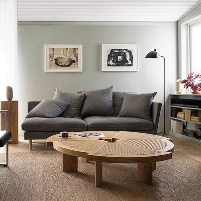 Oak Solid Wood Coffee Table Rattan Top Small Round Coffee Table