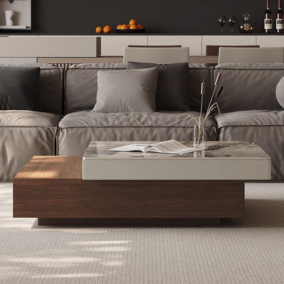 Oak Wood Coffee Table Ceramic Top Square Coffee Table With Drawers