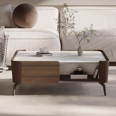Oak Wood Coffee Table Ceramic Top Square Coffee Table With Storage Space