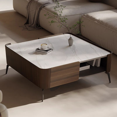 Oak Wood Coffee Table Ceramic Top Square Coffee Table With Storage Space