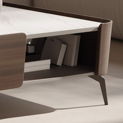Oak Wood Coffee Table Ceramic Top Square Coffee Table With Storage Space