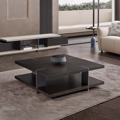 Oak Wood Coffee Table Square Coffee Table With Stainless Steel Legs