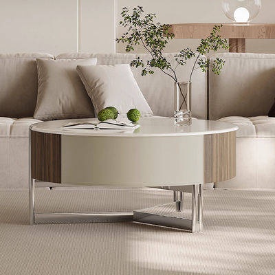 Ceramic Top Round Coffee Table Wood Table Home Use