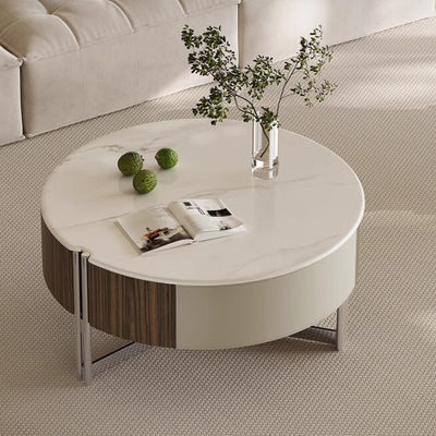 Ceramic Top Round Coffee Table Wood Table Home Use