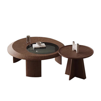Walnut Veneer Central Round Coffee Table Natural Wood Top Solid Wood Legs For Living Room And Hotel Use