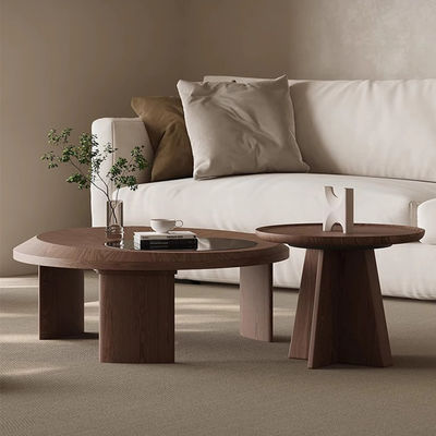 Walnut Veneer Central Round Coffee Table Natural Wood Top Solid Wood Legs For Living Room And Hotel Use