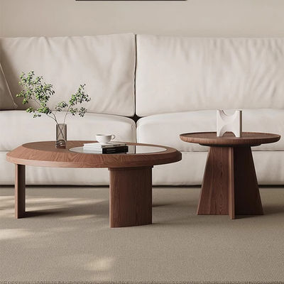 Walnut Veneer Central Round Coffee Table Natural Wood Top Solid Wood Legs For Living Room And Hotel Use