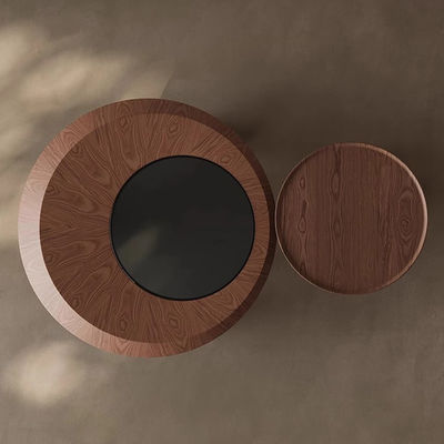 Walnut Veneer Central Round Coffee Table Natural Wood Top Solid Wood Legs For Living Room And Hotel Use