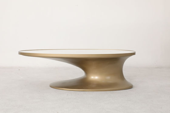 Oval Natural Marble Top Dining Table with Brushed Gold Stainless Steel Base
