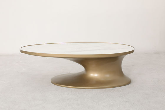 Oval Natural Marble Top Dining Table with Brushed Gold Stainless Steel Base