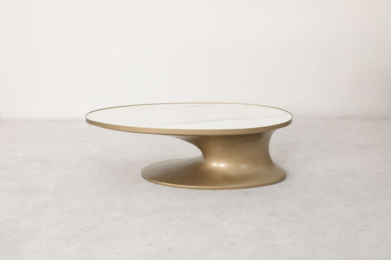 Oval Natural Marble Top Dining Table with Brushed Gold Stainless Steel Base