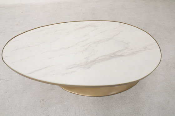 Oval Natural Marble Top Dining Table with Brushed Gold Stainless Steel Base