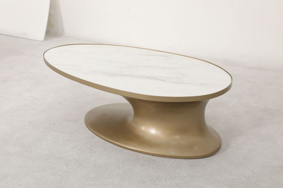 Oval Natural Marble Top Dining Table with Brushed Gold Stainless Steel Base