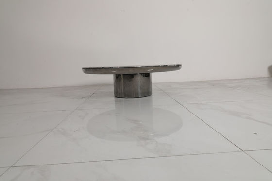 Brushed Stainless Steel Round Coffee Table With Natural Marble Top