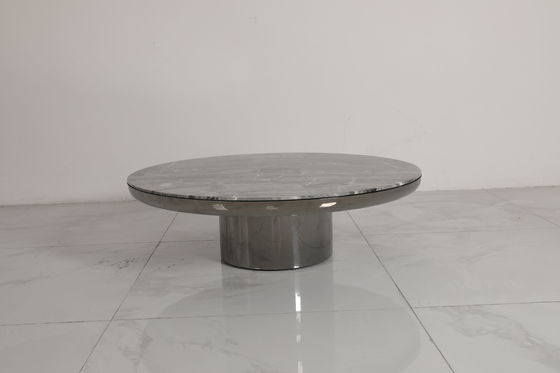 Brushed Stainless Steel Round Coffee Table With Natural Marble Top