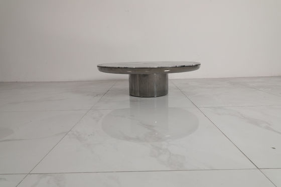 Brushed Stainless Steel Round Coffee Table With Natural Marble Top