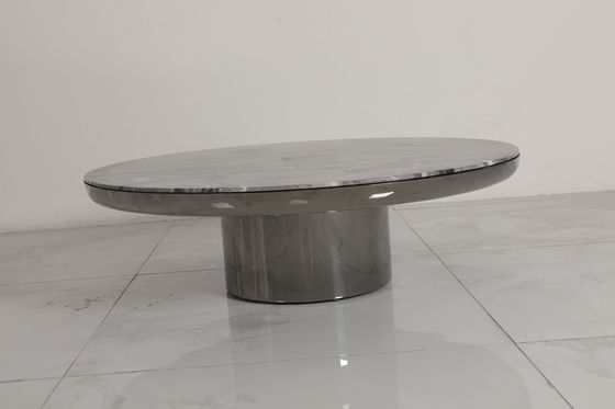 Brushed Stainless Steel Round Coffee Table With Natural Marble Top
