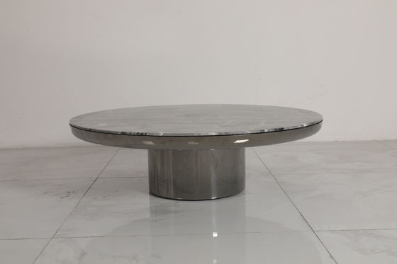 Brushed Stainless Steel Round Coffee Table With Natural Marble Top