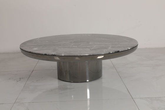 Brushed Stainless Steel Round Coffee Table With Natural Marble Top