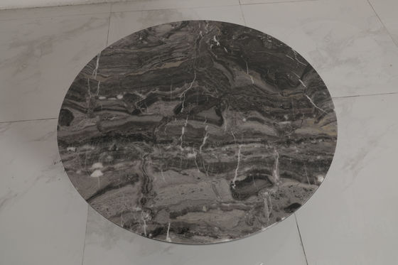 Brushed Stainless Steel Round Coffee Table With Natural Marble Top